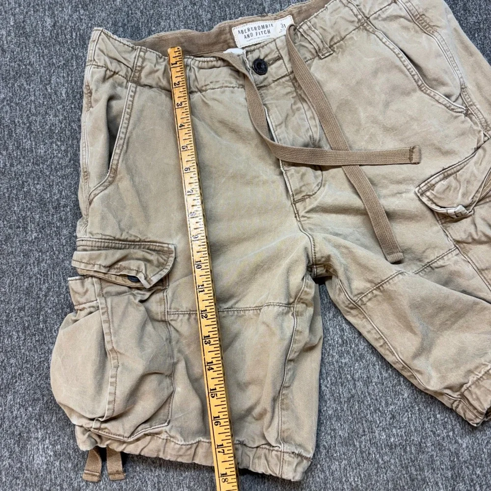 Abercrombie and Fitch Mens Cargo Shorts Tan Khaki Size 31 Drawstring Utility 33W